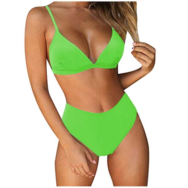 

solid women's 2021 color printing new strap backless bikini swimsuit, White;black