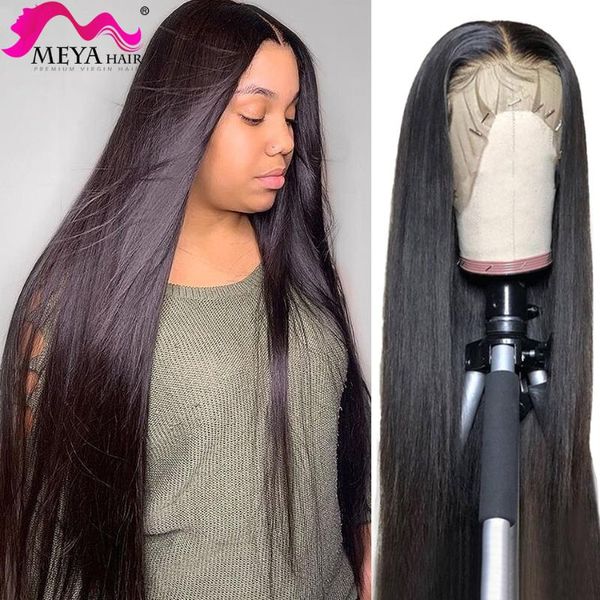 

lace wigs 28 30 40 inch 13x4 front human hair straight long frontal wig brazilian pre plucked 180 density, Black;brown