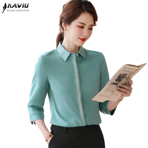 

women's blouses & shirts light green chiffon shirt women 2021 spring summer temperament formal half sleeve office ladies work white