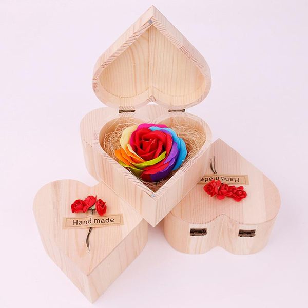 Ghirlande di fiori decorativi Scatola di legno a forma di cuore Gioielli di fiori di sapone Fatti a mano Immortali per l'anniversario di compleanno FAS6