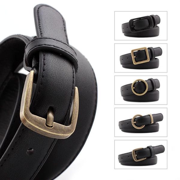 

belts female deduction side gold buckle jeans wild for women fashion students simple circle pin buckles belt, Black;brown