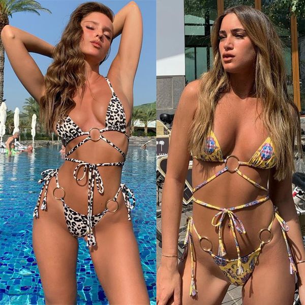 

women's bikini swimwear 2021 three ring lace printed open ba split 20017, White;black