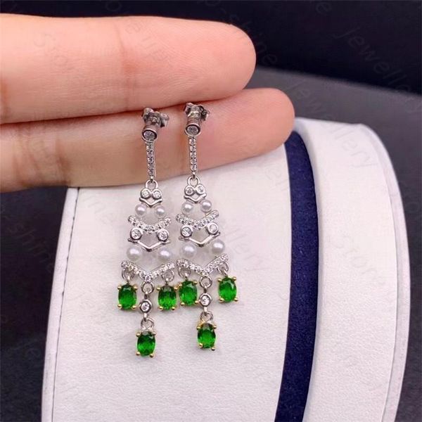 

stud natural diopside s925 earrings are suitable fine fashion jewelry for women's wedding and party, Golden;silver