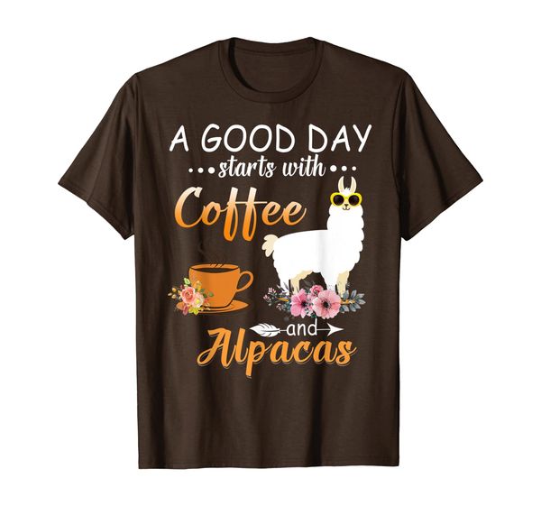 

a good day starts with coffee and alpacas shirt llama lover t-shirt, White;black