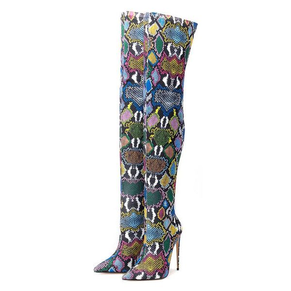 

boots 2021 fashion women over the knee snake print thin high heel ladies zipper pointed toe autumn winter, Black