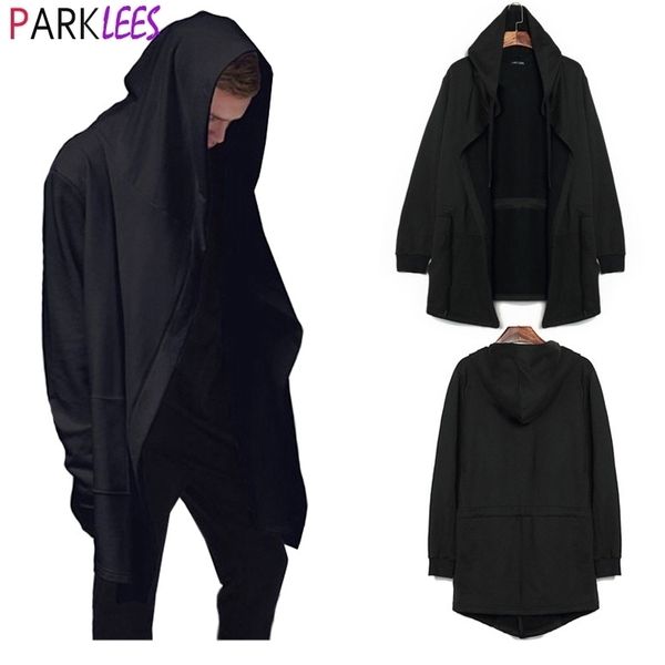 Erkek Rahat Uzun Kapşonlu Hırka Büyük Cape Pelerin Siyah Ceket Hip Hop Gotik Punk Kazak Hoodie Erkekler Streetwear Ter Homme 210522