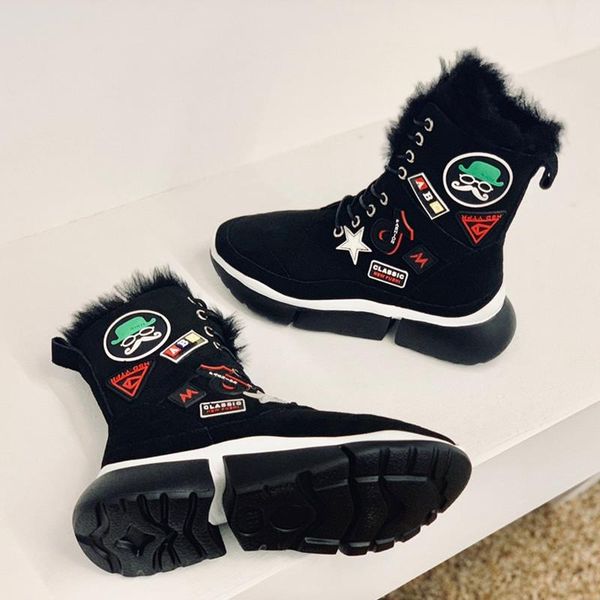 

boots women's shoes appliques winter snow fur black zapatos de mujer 2021 rubber sole fashion