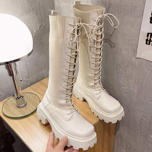 

boots 2021 women knee high bootshigh heels winter platorm gothic punk shoes female long autumn thick bottom sock, Black