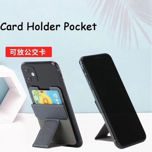 

card holders adhesive holder wallet mobile phone back pocket desk mount bracket slot cover for smart cartera, Brown;gray