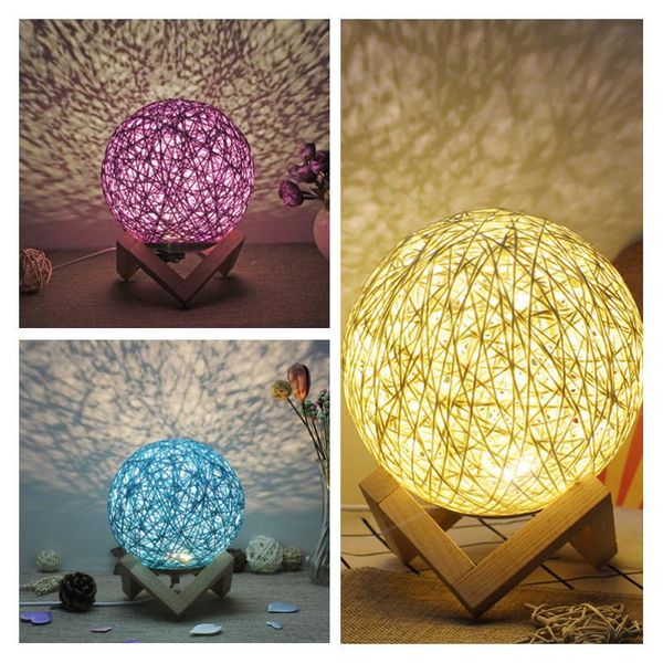 

night lights 3d rattan ball led usb moon lamp for bedroom sky projection creative romantic dream wall decor wedding gifts