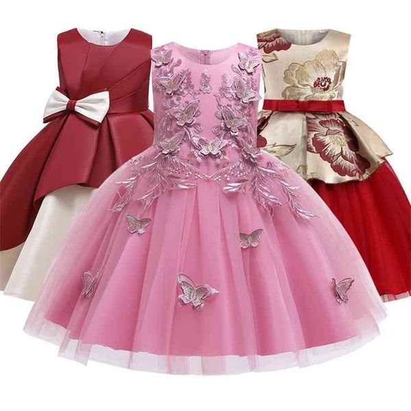 

2021 summer kids for girl dress elegant flower princess evening party dress formal wedding embroidered dress children clothing 210331, Red;yellow