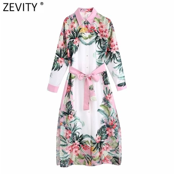 

zevity women vintage position floral print robe midi dress female long sleeve bow sashes vestido chic retro clothing ds8359 210806, Black;gray