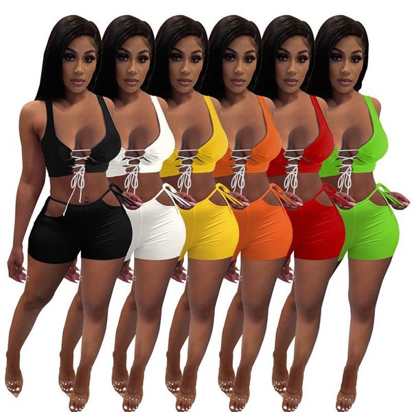

women casual set print o-neck tanks mid drawstring waist elastic sheath shorts matching sets 2 piece sports suit women's tracksuits, Gray