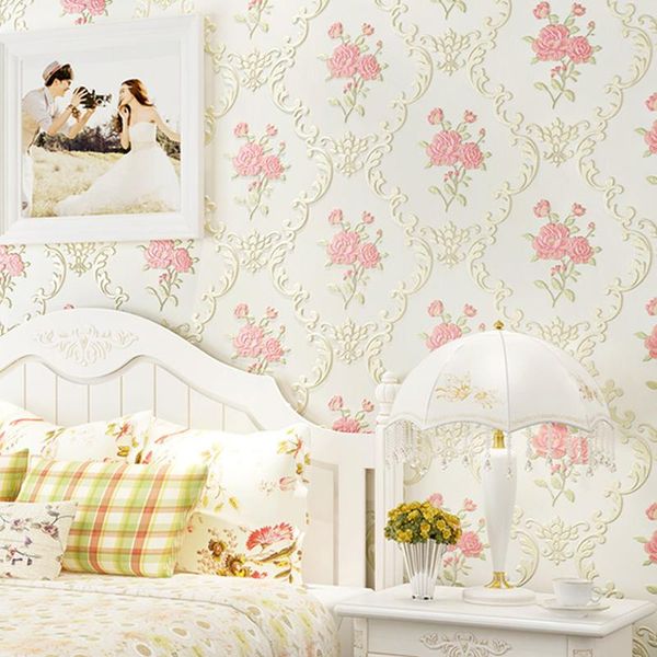 

wallpapers pastoral europe flower wallpaper mural 3d embossed wedding decoration wall paper white green pink floral papel de pared ze033