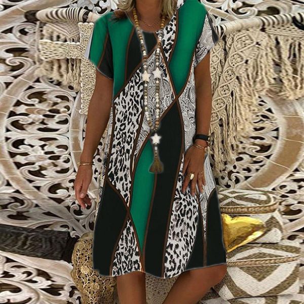 

maternity dresses bohemian dress womens round neck short sleeve print casual loose spring summer 2021 women floral dress#35, White