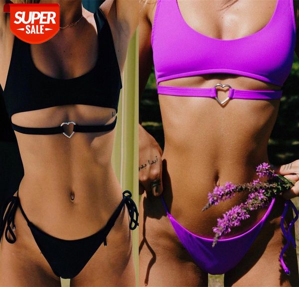 

bathing suits bikini love belt ladies split swimsuit solid color #q92b, White;black