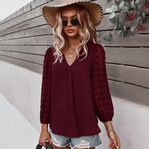 

women's t-shirt spring autumn 2021 v-neck solid chiffon shirt casual loose waist woman tshirts feminina folds long sleeve, White
