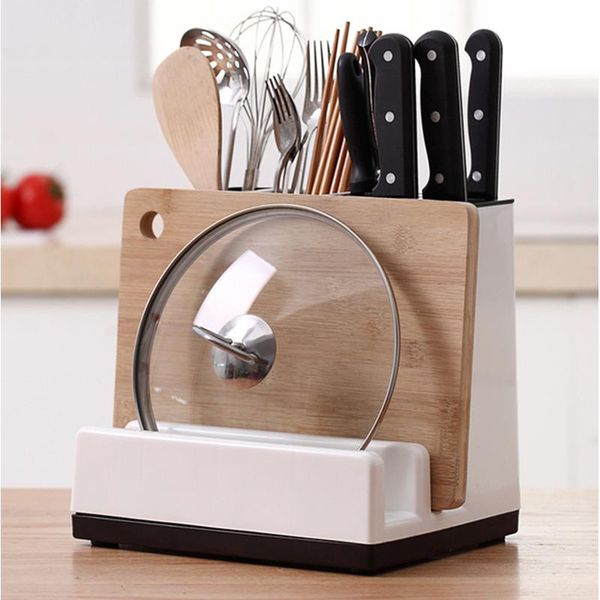 

kitchen storage & organization multi-functional rack plastic knife stand chopping board pot lid cutlery holder utensil organizer