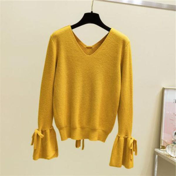 

women's sweaters womens autumn long sleeves pullover v neck bottoming 2021 fashion ladies lantern sleeve pure color knitting, White;black
