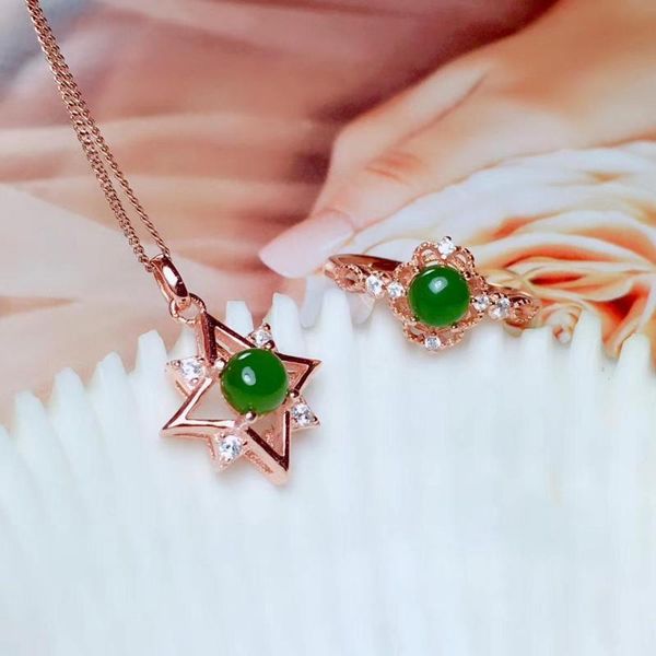 

style jade ring and necklace jewelry set with 925 silver for women bracelet, earrings &, Black