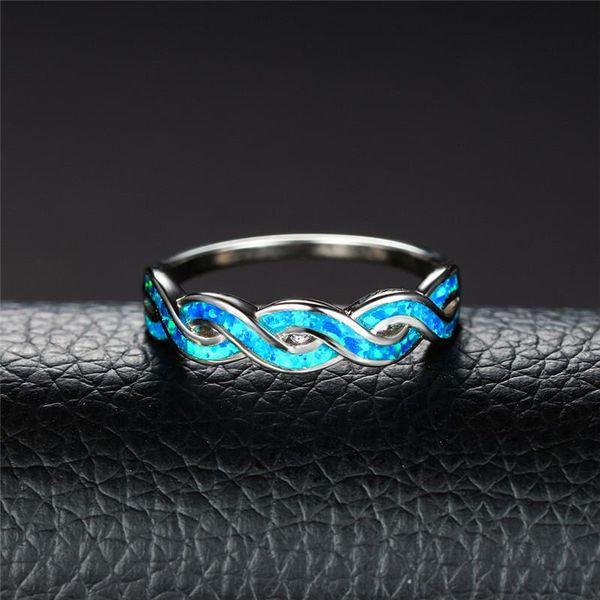 

wedding rings simple female blue white opal stone ring classic silver color charm hollow infinity thin engagement for women, Slivery;golden