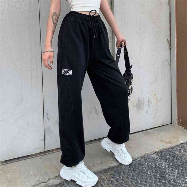 

women cargo pants drawstring letter embroidery print pocket loose sports casual workout breathable running jogging trousers 210522, Black;white