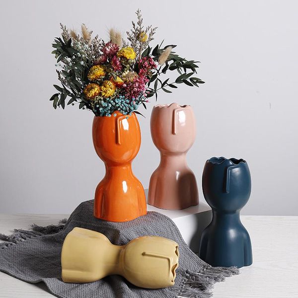 

modern creative face abstract ceramic vase decoration nordic luxury large table living room flower arrangement vases