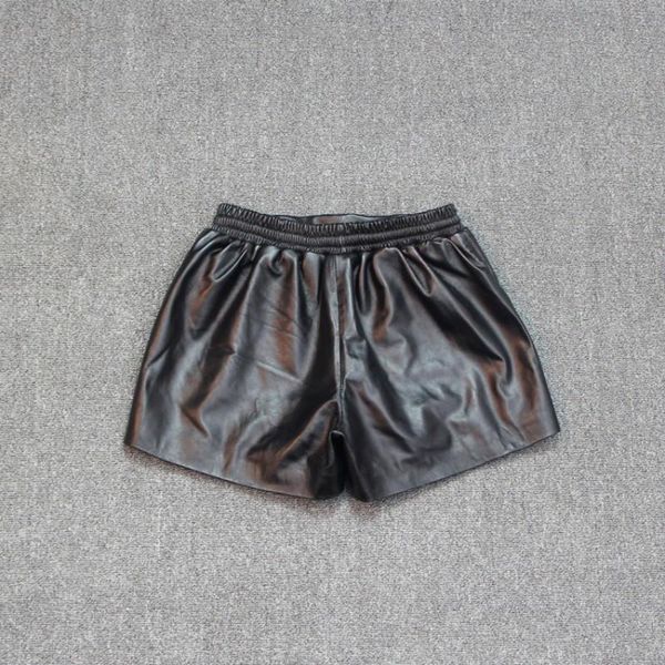 Estrela estampada shorts femininos e elásticos casuais de perna larga de rua larga de rua preta de couro genuíno punk feminino de calça curta feminina