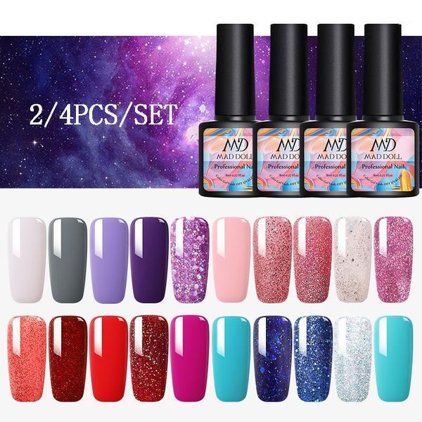 

doll gel nail polish set hybrid varnishes 4pcs base for nails art uv led lamp kits manicures set1, Red;pink