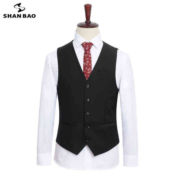 SHAN BAO Herren Business Casual Anzugweste Markenkleidung Gentleman Bankett Hochzeitsweste Schwarz Königsblau Marineblau Grau 211120