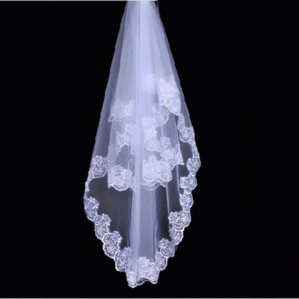 

bridal veils tanpell wedding fingertip with lace flowery edge, Black
