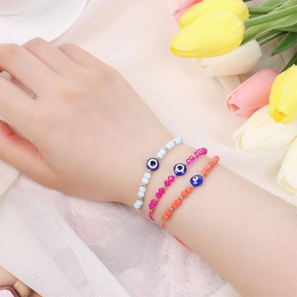 

link, chain 12pcs/sets multicolor blue eye charms demon bracelets crystal bead adjustable rope anklets child girls jewelry gift, Black