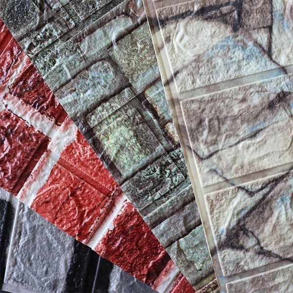 

wallpapers 12pcs 3d brick self-adhesive wall diy stickers wallpaper waterproof anti-collision children's living room home decor