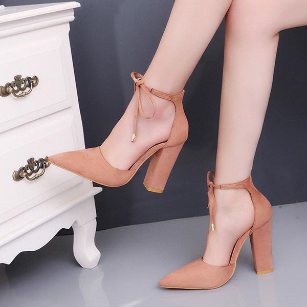 

dress shoes spring high heels women's sandals autumn flock woman ladies pumps thin air footwear women lace up, Black