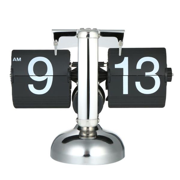 

desk & table clocks small scale clock retro flip over stainless steel internal gear operated quartz black/white