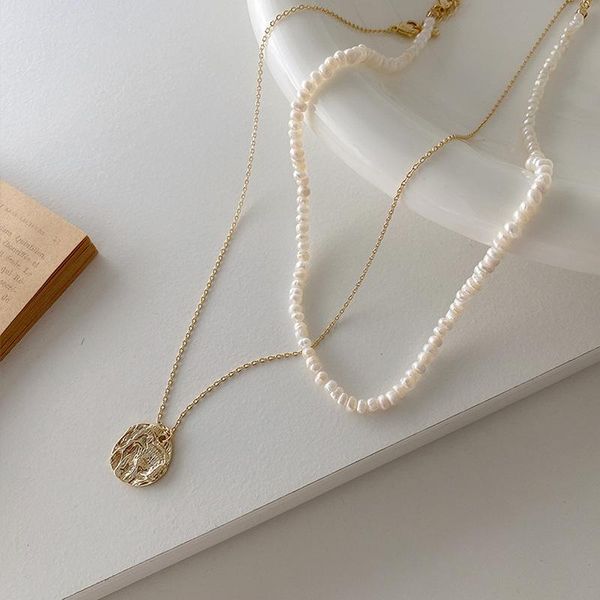 

pendant necklaces minar elegant natural freshwater pearls for women double layers gold coin choker necklace minimalist jewelry, Silver