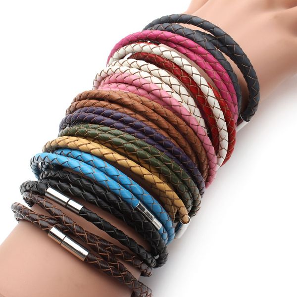 

2019 new fashion 100% genuine braided leather bracelet men women magnetic clasps charm bracelets pulseras male female jewelry, Golden;silver