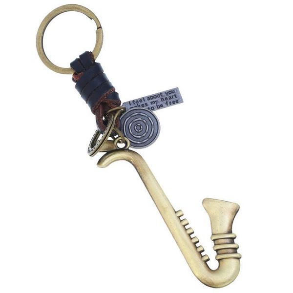 

keychains fashion saxophone keychain metal bronze charm leather holder musical key chain car bag accessories jewelry vintage keyring gift, Silver