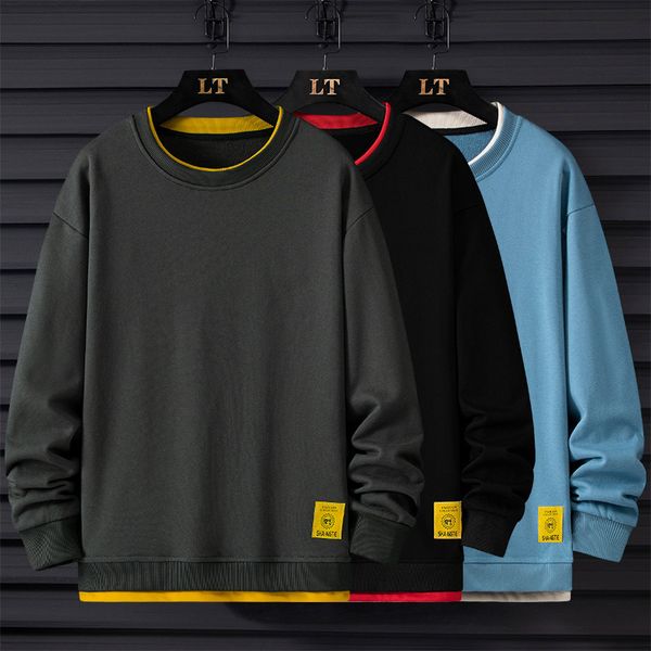 

t shirt sweater autumn korean loose round neck long sleeve t-shirt bottomed shirt youth men's cloth fashion, White;black
