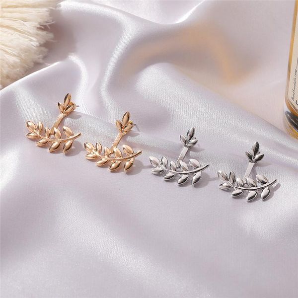 

stud korean girls winding earrings geometric gold color leaf for women metal luxury jewelry, Golden;silver