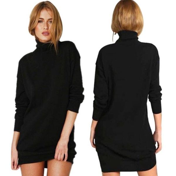 

casual dresses women winter autumn turtleneck knit long sleeve sweater mini dress, Black;gray