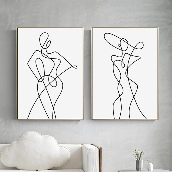 

paintings abstract figure body art canvas poster one line drawing print minimalist wall painting lady posters home decorpicture