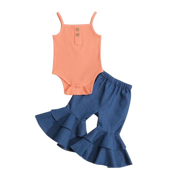 

clothing sets ma&baby 0-18m summer born infant baby girl clothes set knitted rompers denim ruffles flare pants jeans outfits dd43, White