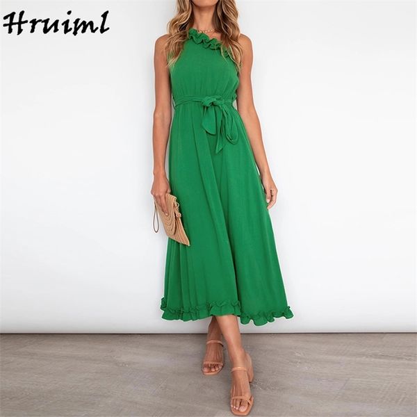 

dress sleeveless solid color bohemia ruched patchwork high waist bandage summer one shoulder party clubwear robe 210513, Black;gray