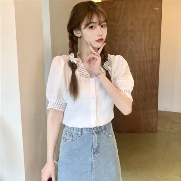 

women's blouses & shirts temperament v-neck short-sleeved shirt female design sense niche summer korean loose slim top, White