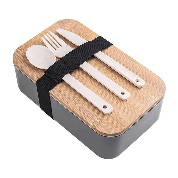 

dinnerware sets lunch bento box with bamboo lid for adults/kids leak-proof container includes cutlery dishwasher safe