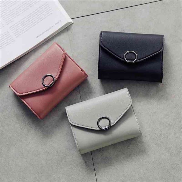 

solid color women wallets short mini wallet pu leather coin purse lady notecase pocket card holder female money bag, Red;black
