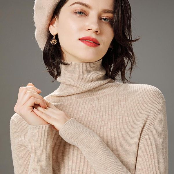 

fall high lapel worsted 100% pure wool sweater women's all-match pullover stretch cashmere knit bottoming shirt slim sweaters, White;black