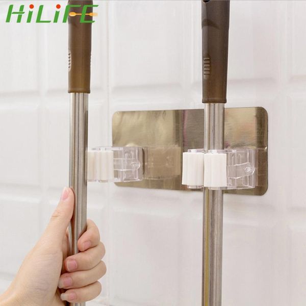 

hooks & rails hilife for home brush broom hanger storage rack self adhesive wall mounted mop bar organizer holder dual
