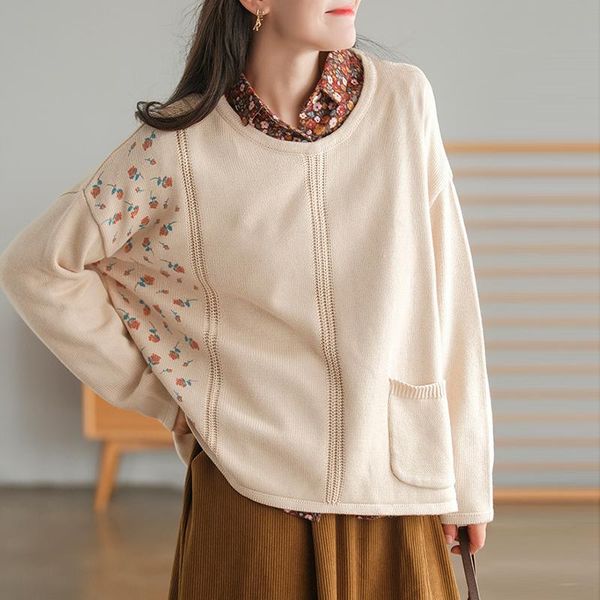 

women's sweaters nini wonderland 2021 autumn knit cotton print patchwork pullover sweater women o-neck loose casual korean style, White;black
